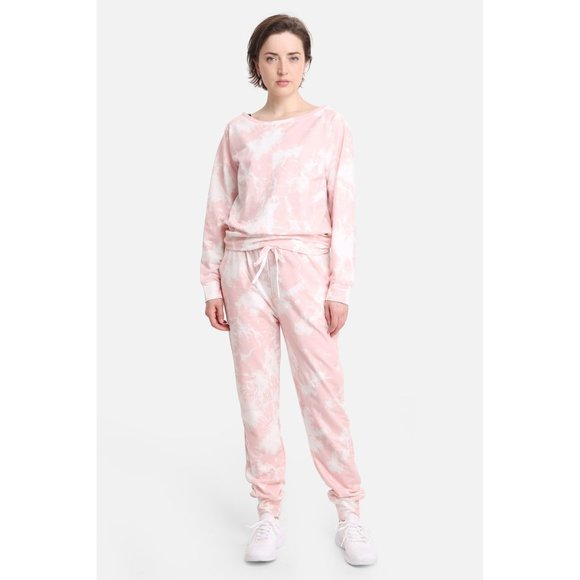 WOMENS PINK/WHITE TIE-DYE OFF-THE-SHOULDER SWEATER - NWT - SZ:S/M, L/XL - Picture 5 of 13